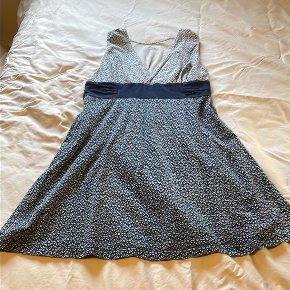 Patagonia Organic Cotton Blue and White Patterned Sleeveless Dress medium